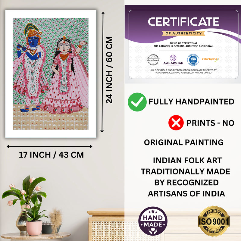 Handmade Pichwai Radha Krishna Painting Framed 17x24 Inch Wall Art