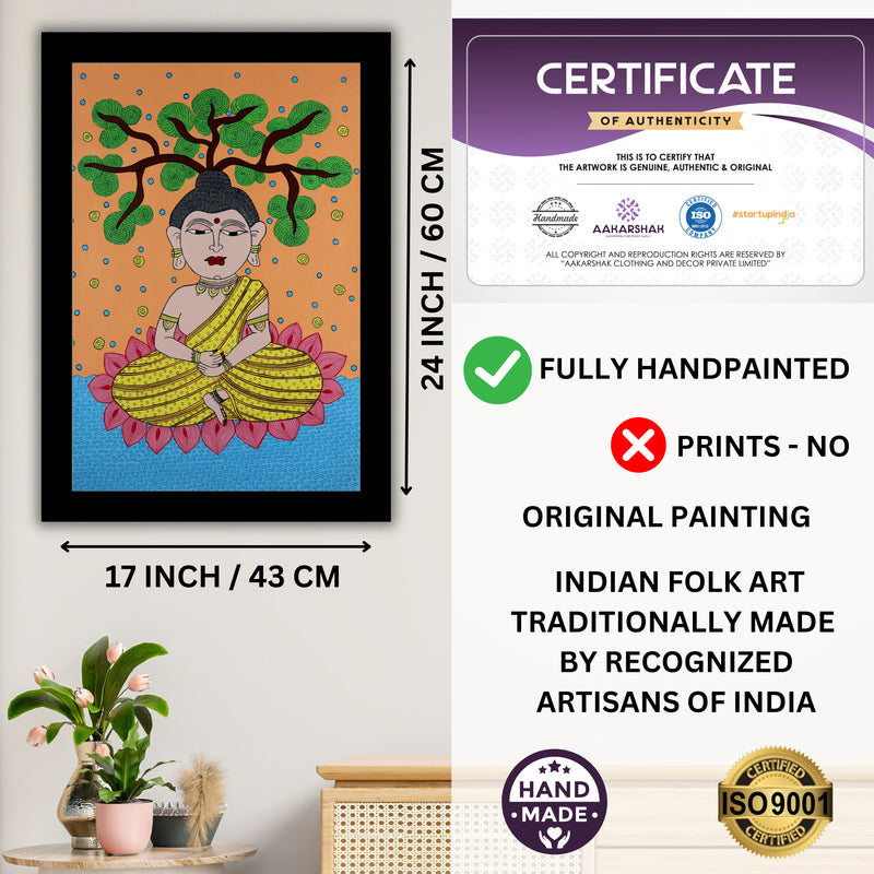 Handmade Kalamkari Buddha Painting 17x24 Inch Wall Art