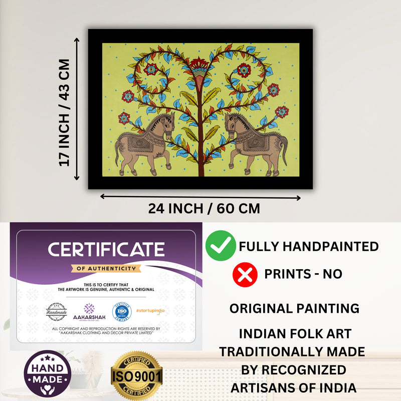 Handmade Kalamkari Horse Painting 17x24 Inch Wall Art