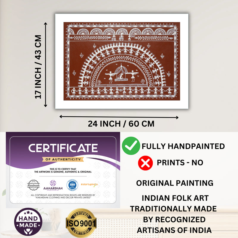 Handmade Warli Doli Painting 17x24 Inch Framed Tribal Art