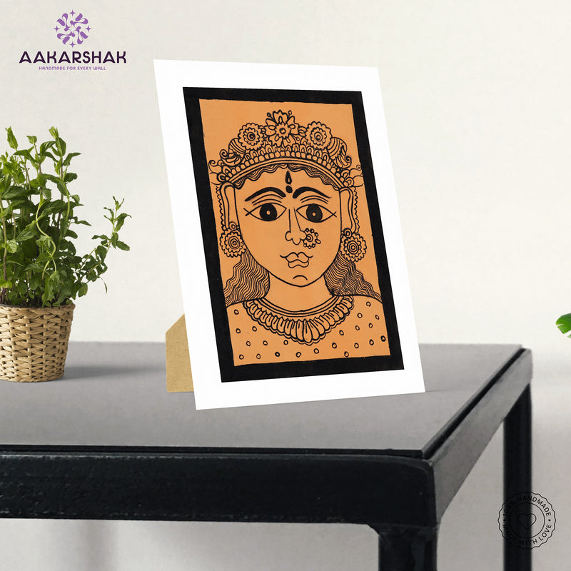 Handmade Kalamkari Durga Painting – Framed 6x8 Inch Wall Art