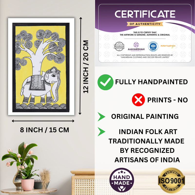 Handmade Kalamkari Elephant Painting – Framed 8x12 Inch Wall Art