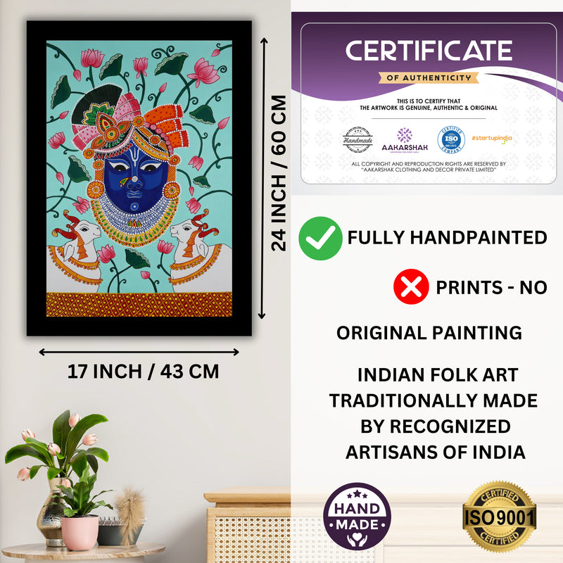 Handmade Pichwai Shrinathji Painting Framed 17x24 Inch Wall Art
