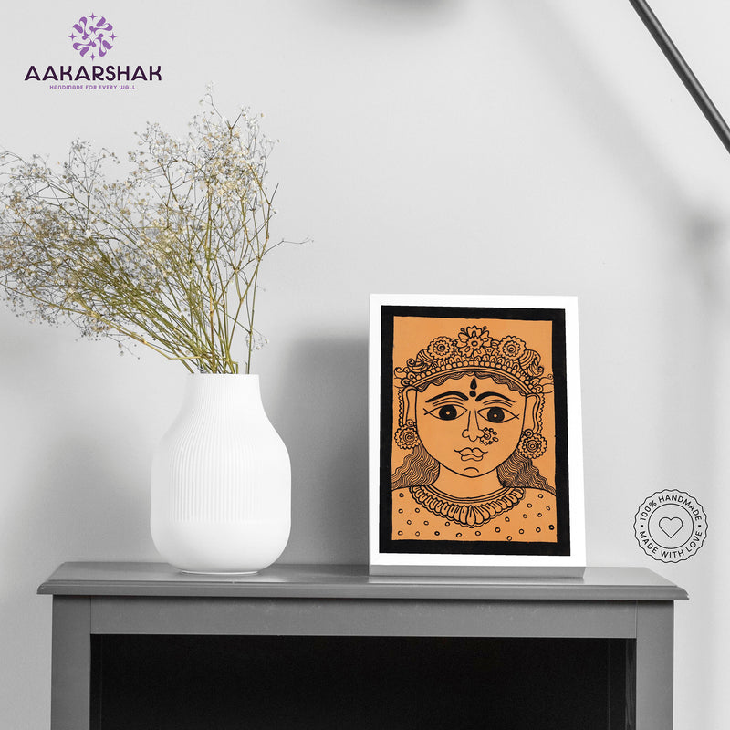 Handmade Kalamkari Durga Painting – Framed 6x8 Inch Wall Art