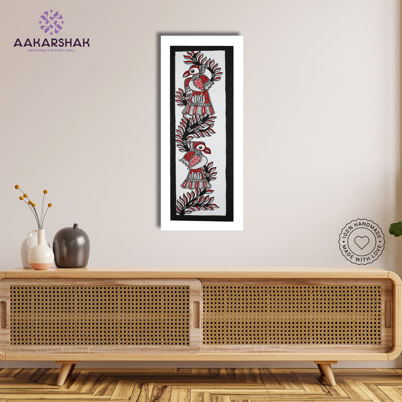 Framed artwork with peacock design -handmade madhubani painting for home decor