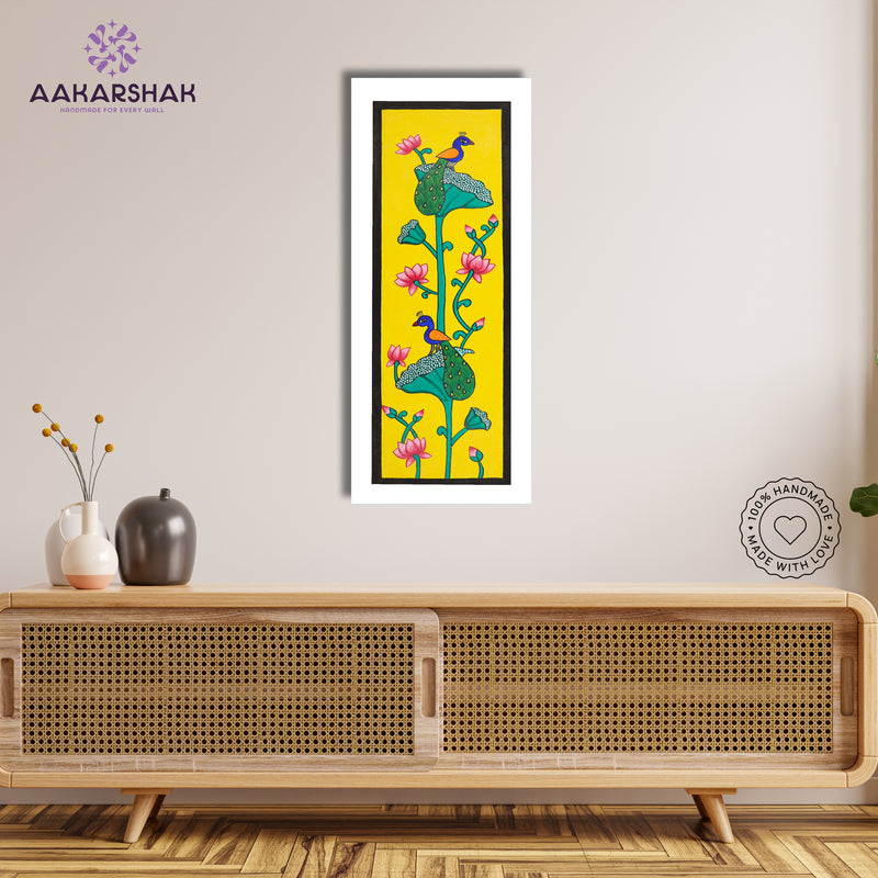 Framed artwork with peacock design -handmade pichwai painting for home decor