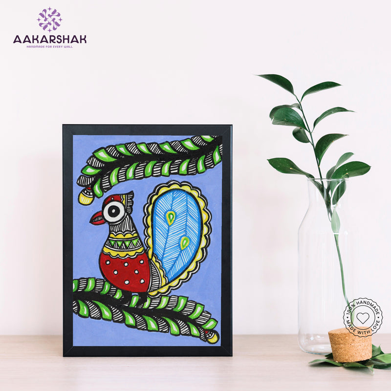 Handmade Madhubani Peacock Painting 6x8 Inch