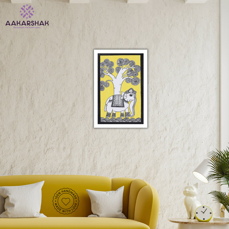 Handmade Kalamkari Elephant Painting – Framed 8x12 Inch Wall Art
