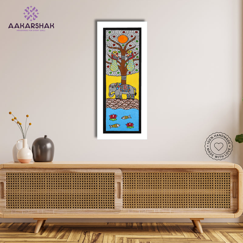 Framed artwork with buddha design -handmade madhubani painting for home decor