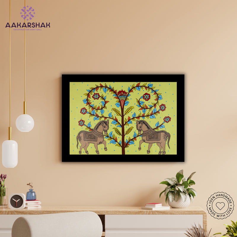 Handmade Kalamkari Horse Painting 17x24 Inch Wall Art