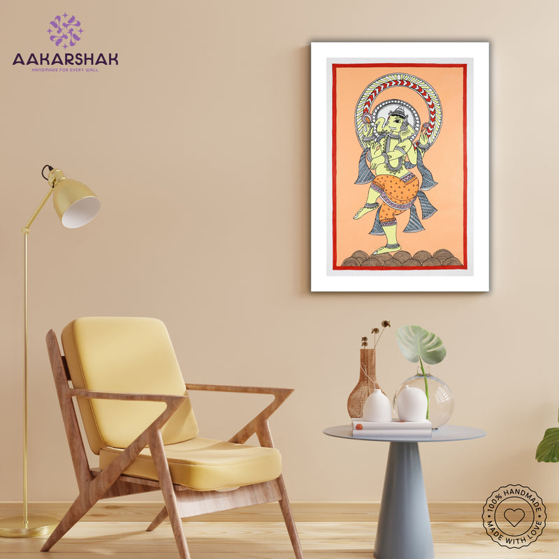 Detailed brushwork and natural dyes in authentic Kalamkari painting on cotton fabric
