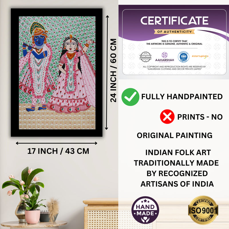Handmade Pichwai Radha Krishna Painting Framed 17x24 Inch Wall Art