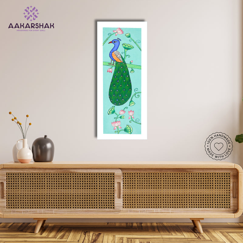 Framed artwork with peacock design -handmade pichwai painting for home decor