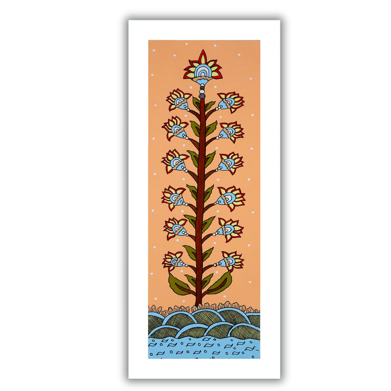 Framed artwork of a colorful tree of life-with handmade kalamkari painting