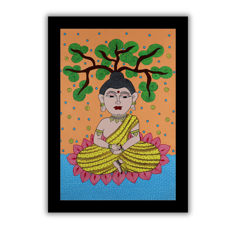 Handmade Kalamkari Buddha Painting 17x24 Inch Wall Art