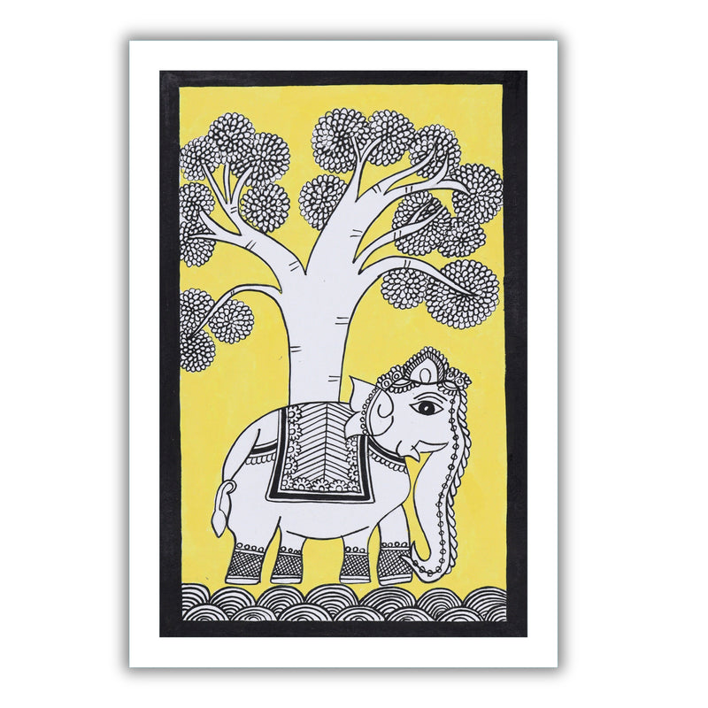 Handmade Kalamkari Elephant Painting – Framed 8x12 Inch Wall Art