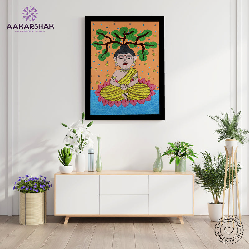 Framed artwork with buddha design -handmade kalamkari painting for home decor