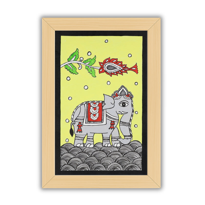handmade kalamkari painting elephant-in vibrant traditional folk art style