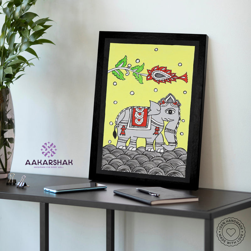vibrant handmade elephant painting-depicting indian folk traditions