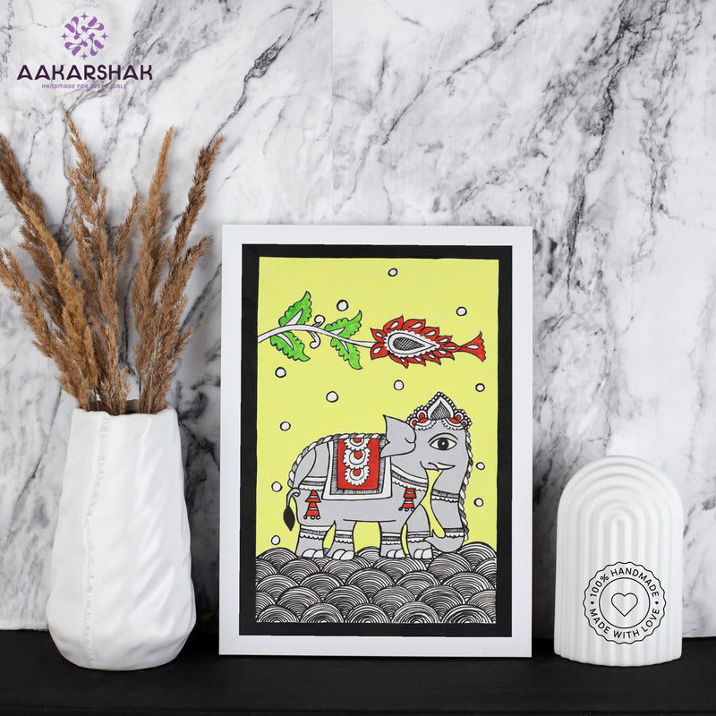 handmade kalamkari elephant painting-with tabletop stand for home decor