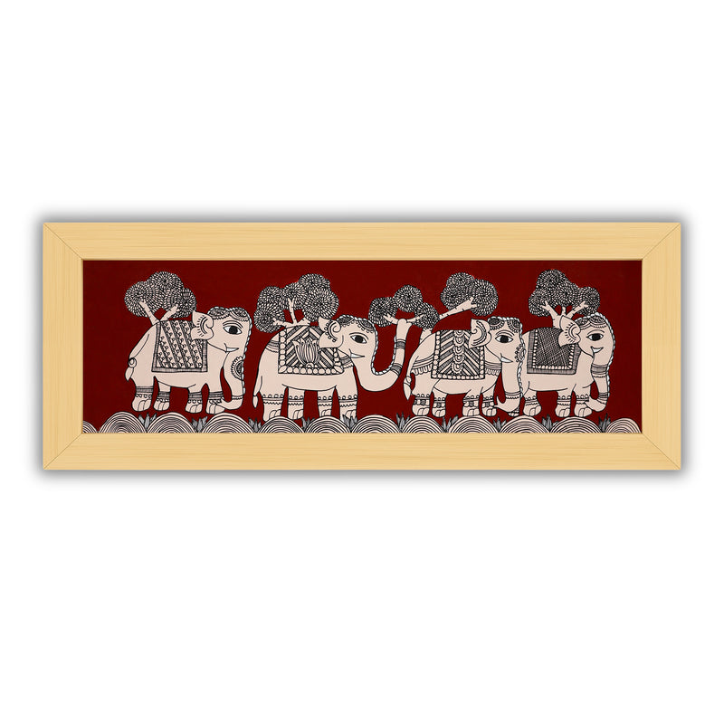 Framed artwork of a colorful elephant-with handmade kalamkari painting