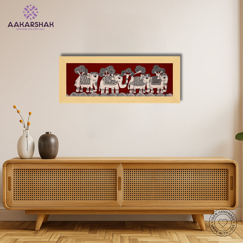 Framed artwork with elephant design -handmade kalamkari painting for home decor
