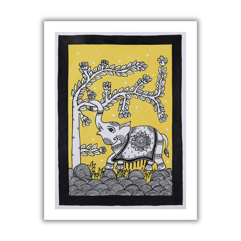 Framed artwork of a colorful elephant -with handmade kalamkari painting
