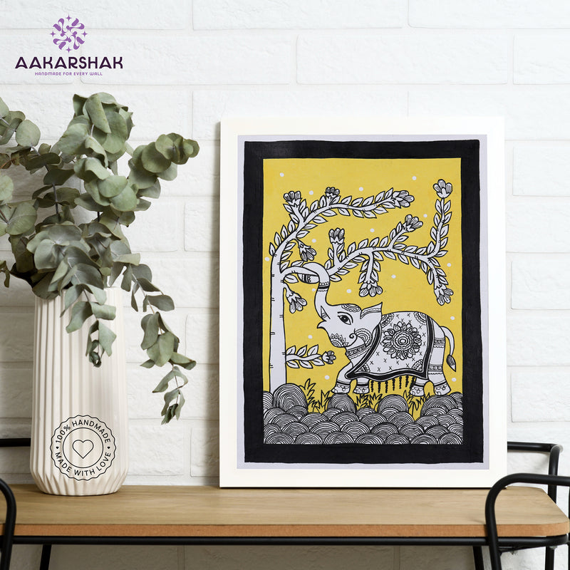 Framed artwork with elephant design -handmade kalamkari painting for home decor