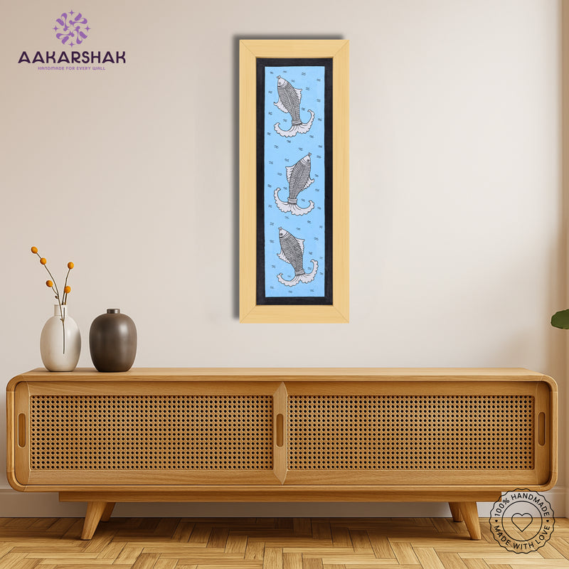 Framed artwork with fish design -handmade kalamkari painting for home decor