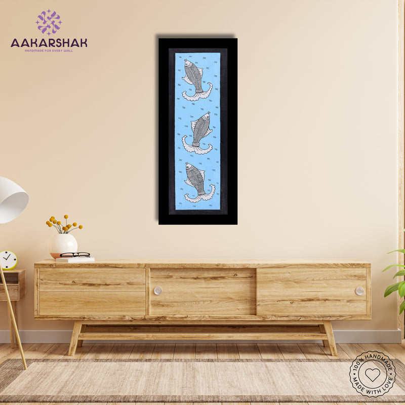 Framed artwork with fish design -handmade kalamkari painting for home decor
