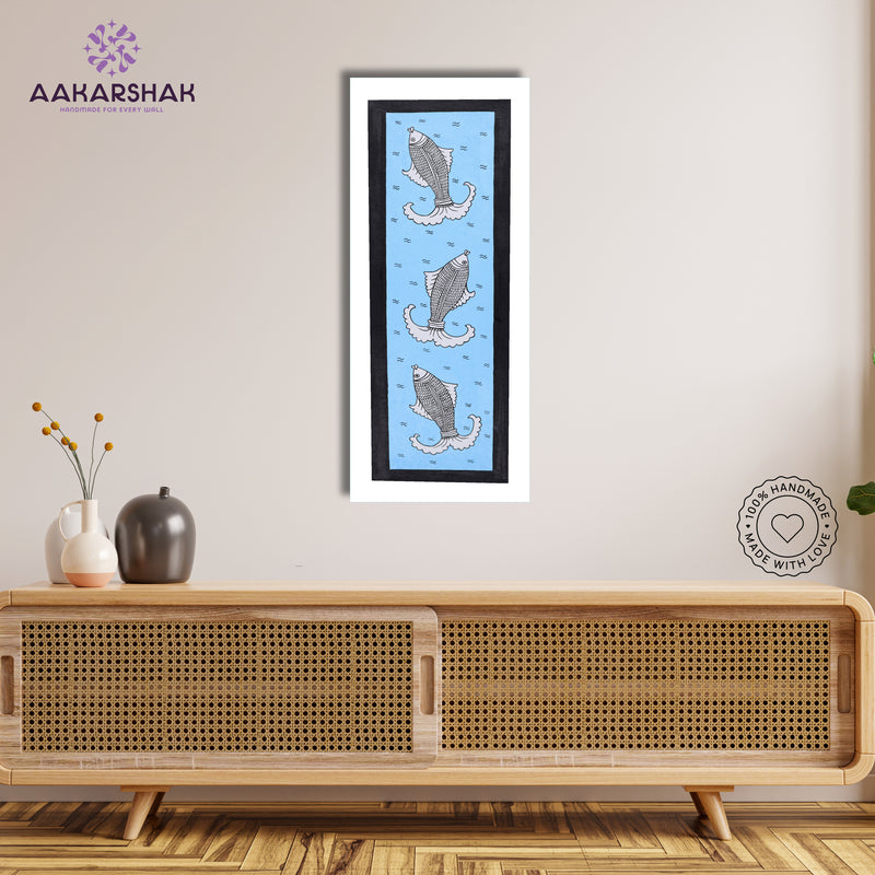 Framed artwork with fish design -handmade kalamkari painting for home decor