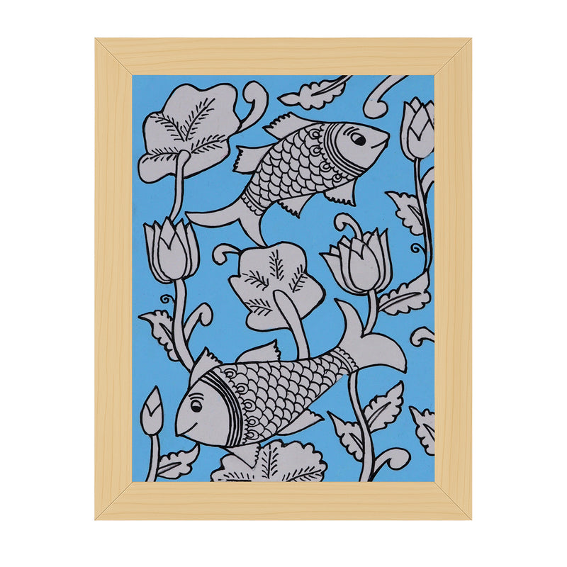 handmade kalamkari painting fish-in vibrant traditional folk art style