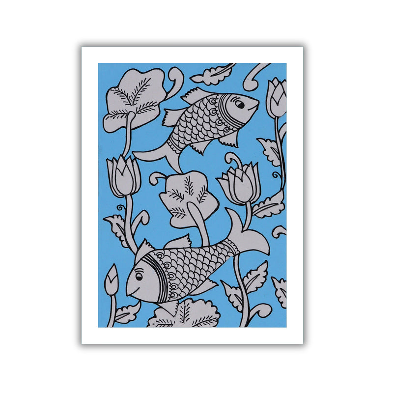 handmade kalamkari painting fish-in vibrant traditional folk art style