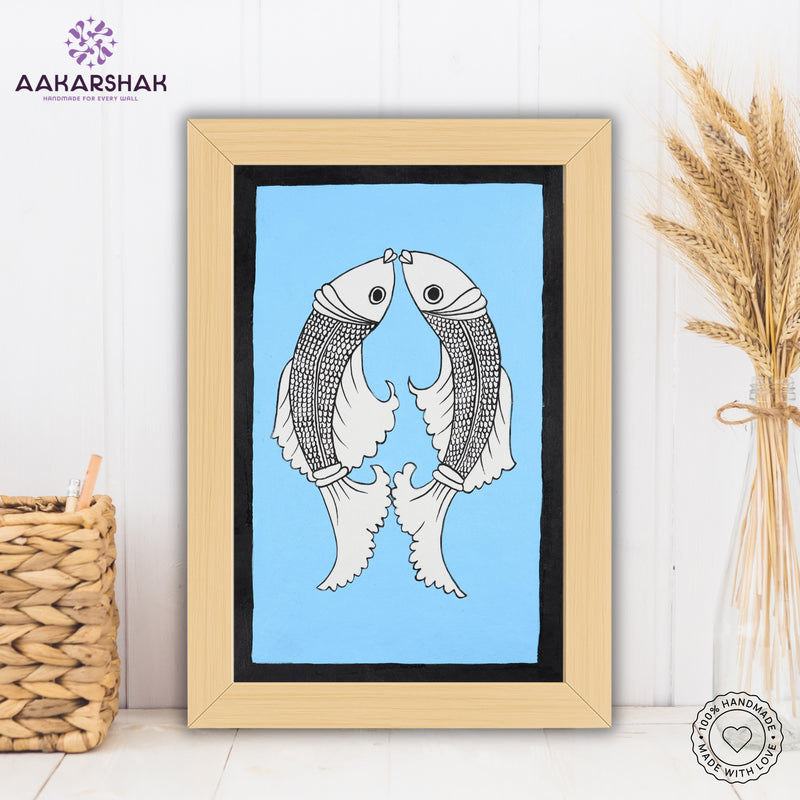 handmade kalamkari fish painting-with tabletop stand for home decor