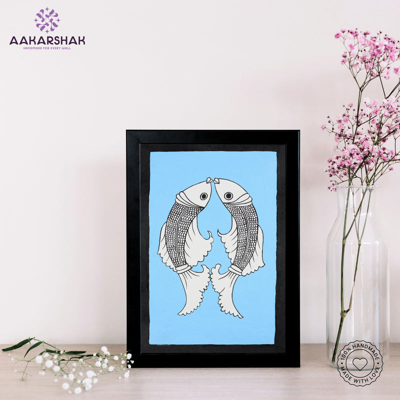 handmade kalamkari fish painting-with tabletop stand for home decor