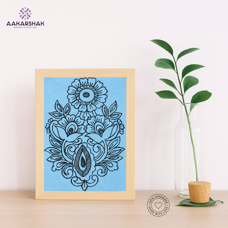 Handmade kalamkari flower painting-with tabletop stand for home decor