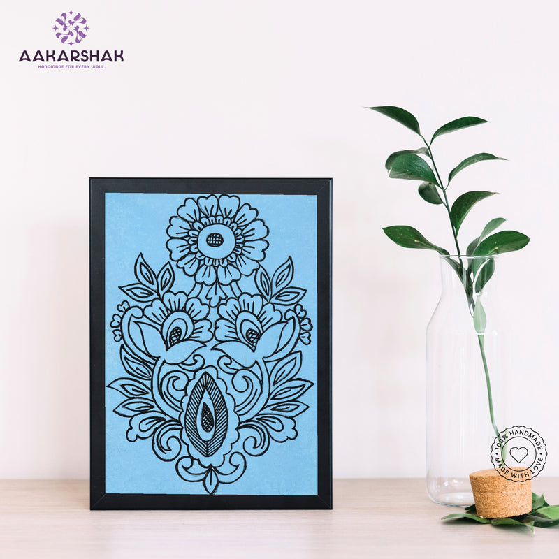 Handmade kalamkari flower painting-with tabletop stand for home decor