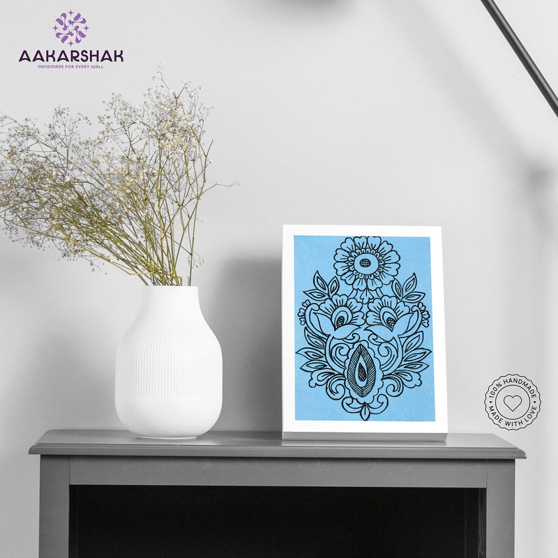Handmade kalamkari flower painting-with tabletop stand for home decor