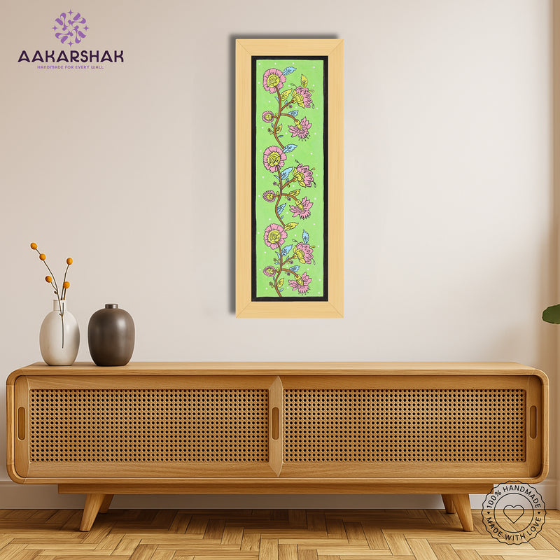 Framed artwork with flower design -handmade kalamkari painting for home decor