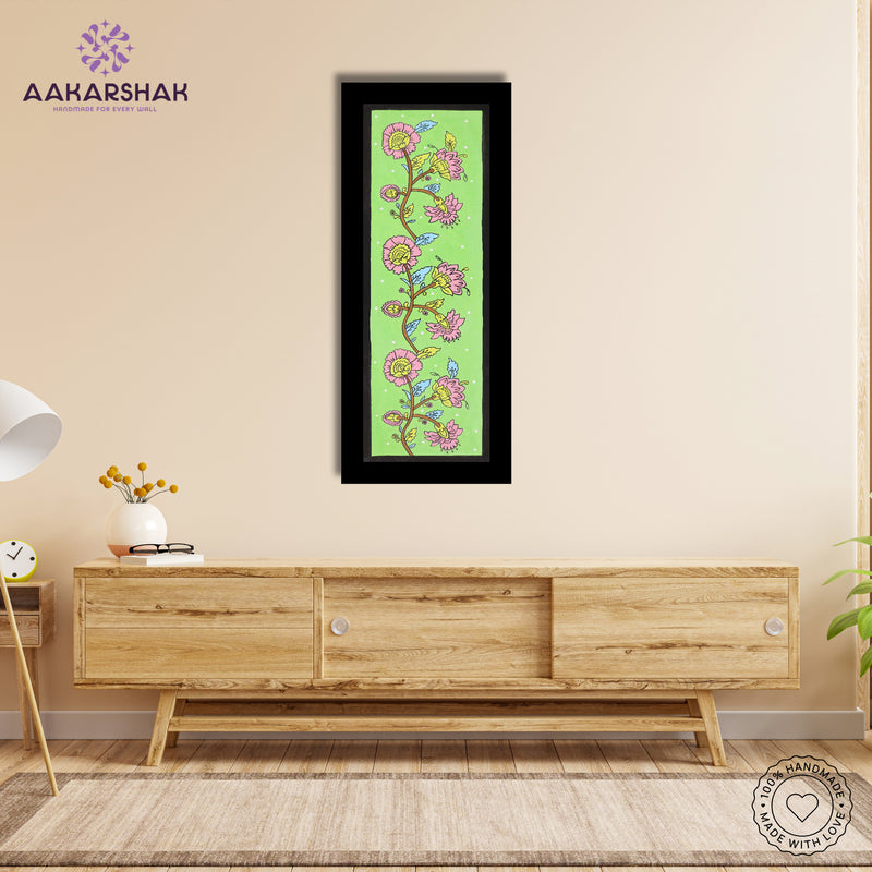 Framed artwork with flower design -handmade kalamkari painting for home decor