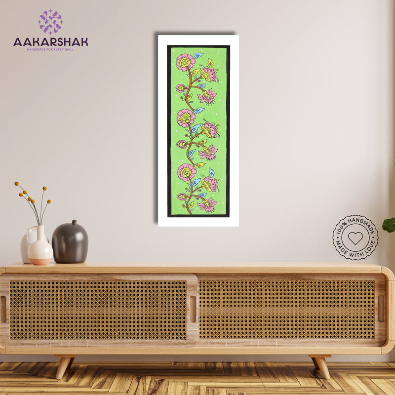 Framed artwork with flower design -handmade kalamkari painting for home decor