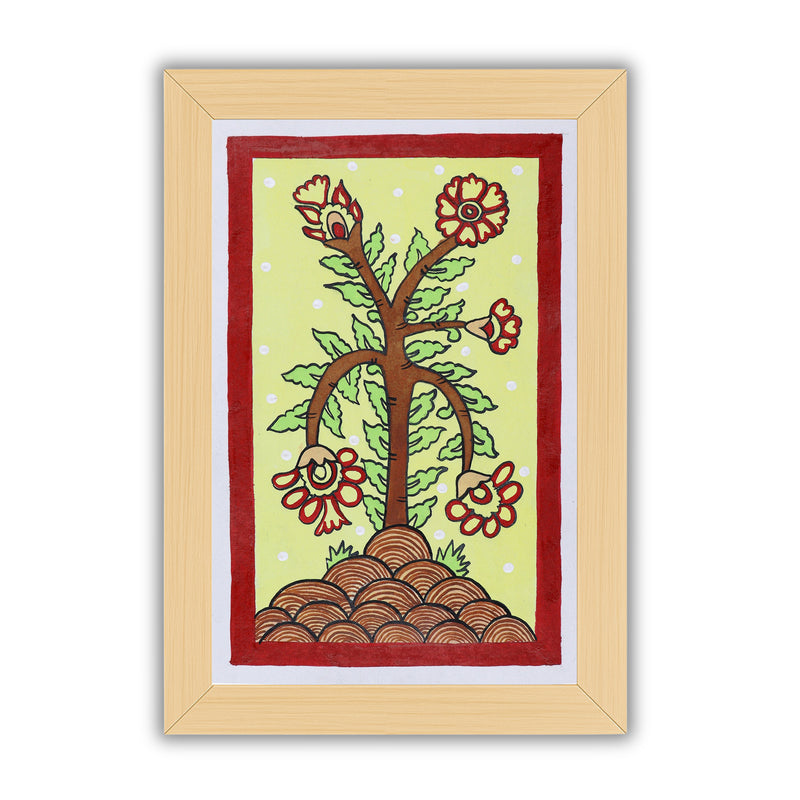 handmade kalamkari painting flower-in vibrant traditional folk art style