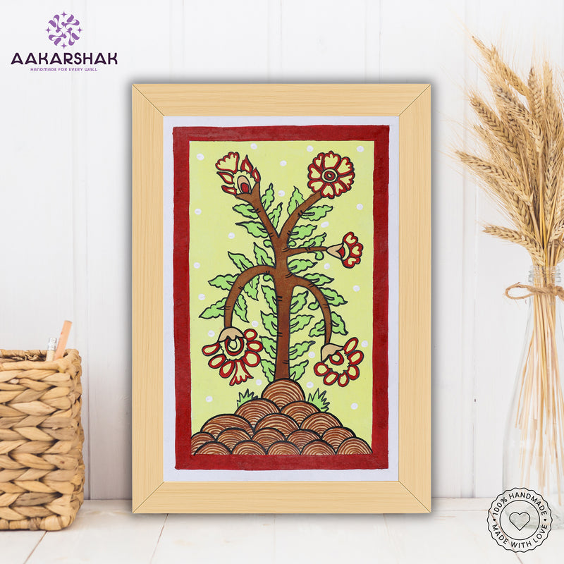 handmade kalamkari peacock painting-with tabletop stand for home decor