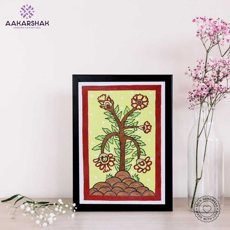 handmade kalamkari peacock painting-with tabletop stand for home decor