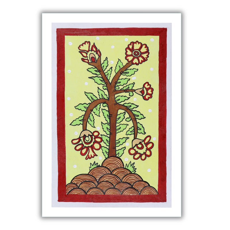handmade kalamkari painting flower-in vibrant traditional folk art style