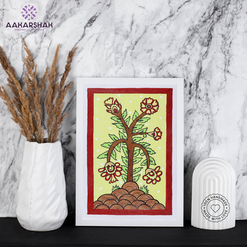 handmade kalamkari peacock painting-with tabletop stand for home decor