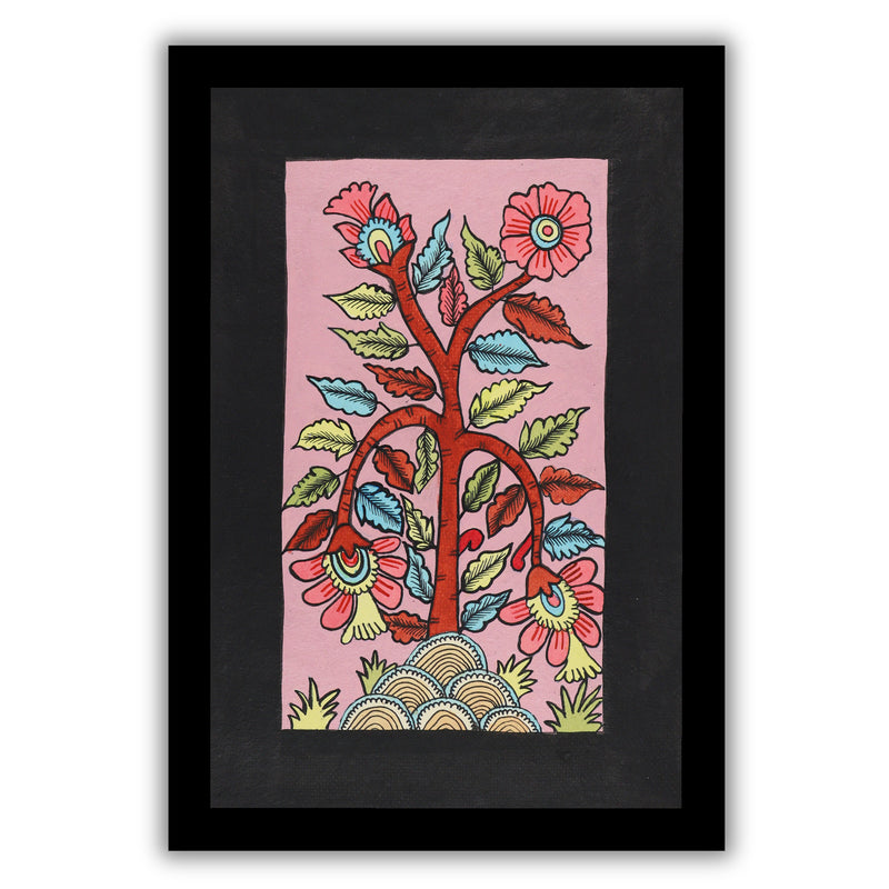 handmade kalamkari painting flower-in vibrant traditional folk art style