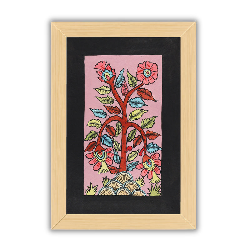 handmade kalamkari painting flower-in vibrant traditional folk art style