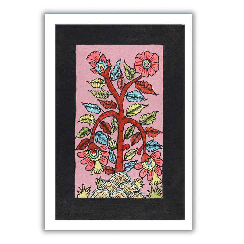handmade kalamkari painting flower-in vibrant traditional folk art style