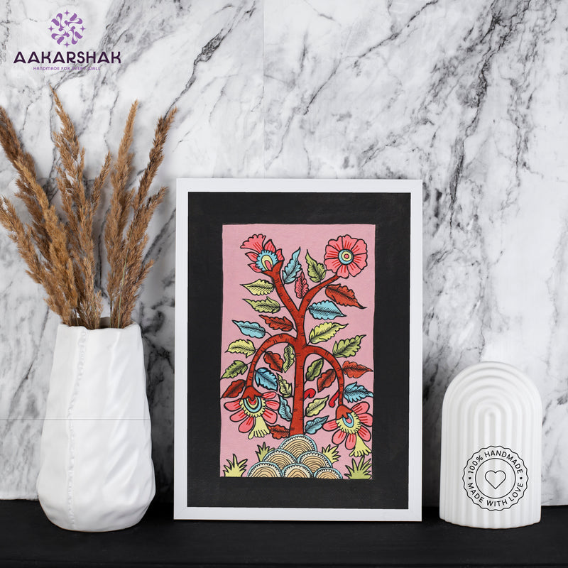 handmade kalamkari peacock painting-with tabletop stand for home decor